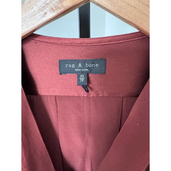 Rag & Bone Lei Wrap front silk blouse burgundy - Picture 3 of 5
